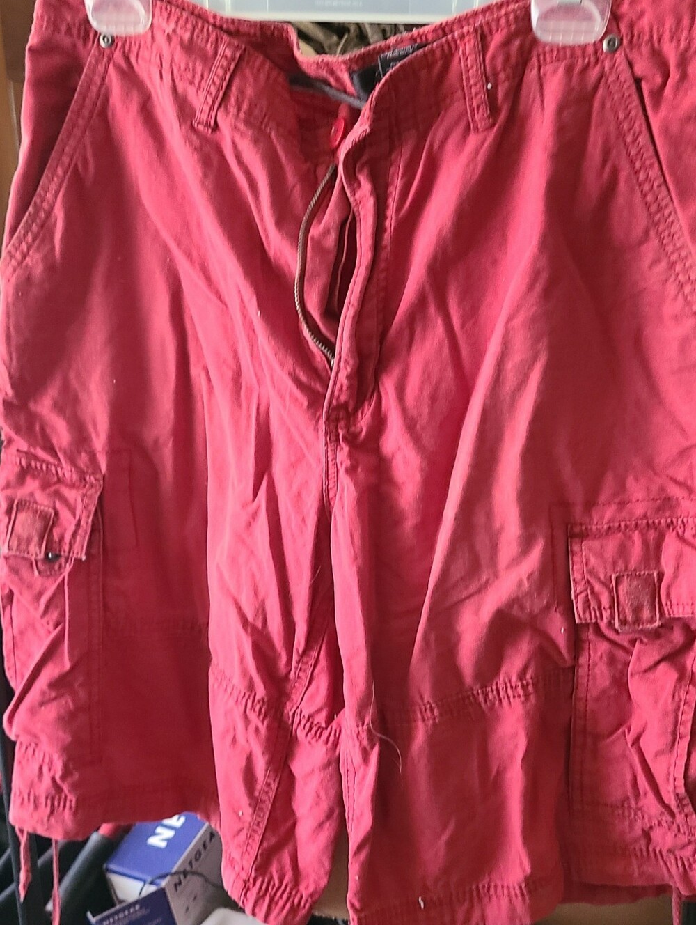 Y2K OP Men's Red Muli-Tierd Cargo-Style Field Shorts